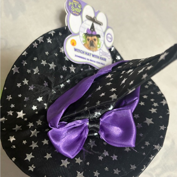 Top Paw Pet shop dog Witch Hat with Purple Bow and Silver Stars - Picture 3 of 5